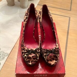 Guess by Marciano Brown Multi Fabric Peep Toe High Heel